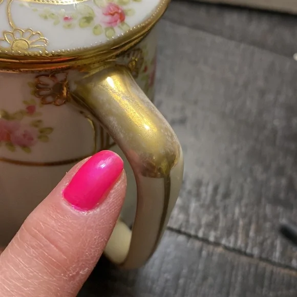 Antique Hand Painted Nippon Covered Floral Porcelain Pitcher Pot! - Picture 7 of 8